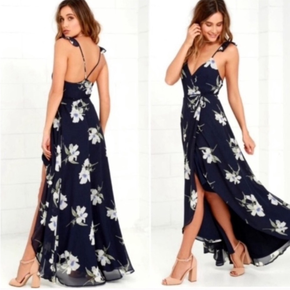 Elegant Floral Navy Maxi Dress